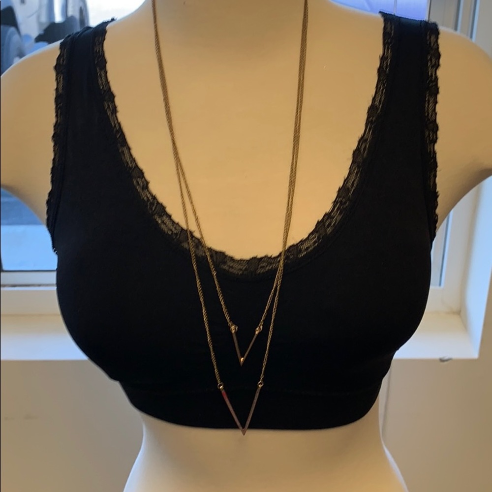 15” gold 2 strand necklace with Double V shape